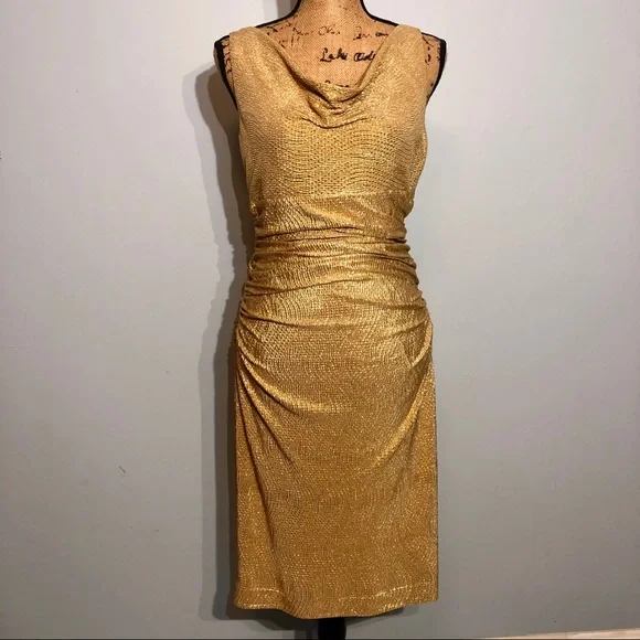 Lauren Ralph Lauren Metallic Gold Dress Size 6 - Picture 1 of 14